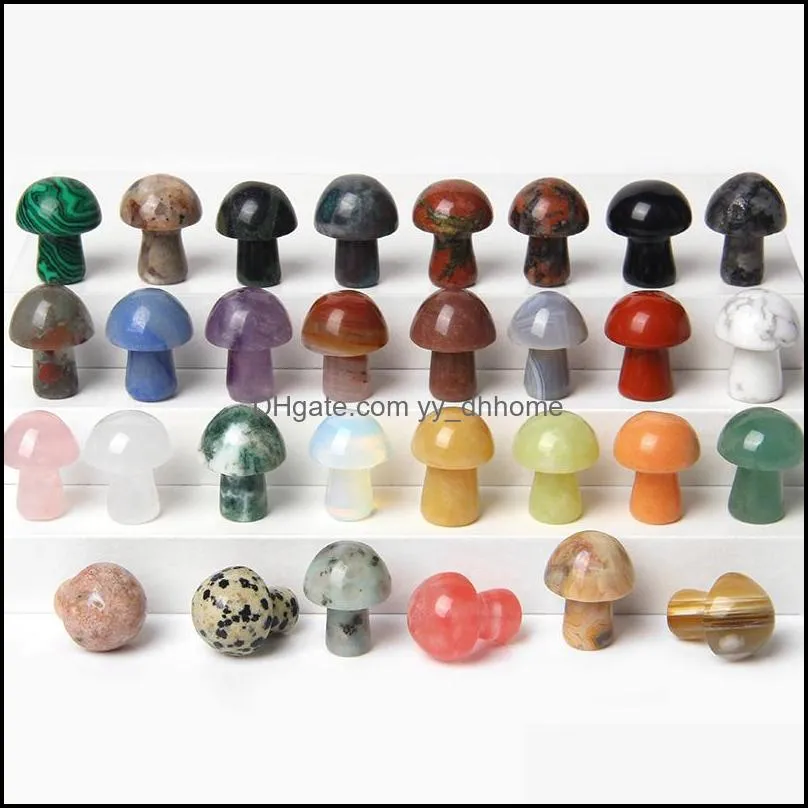 natural stone carved crystal mini mushroom healing reiki mineral statue crystal ornament home decor gift mix colors