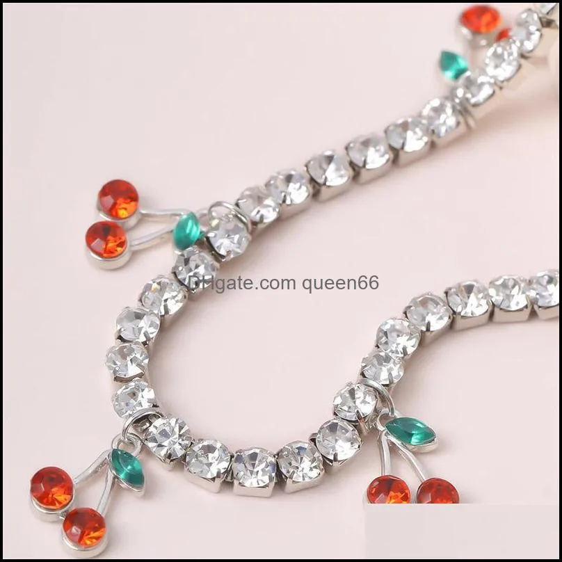  design charm rhinestone cherry pendant necklace for women statement tennis chain choker crystal collar girls hiphop jewelry1 580