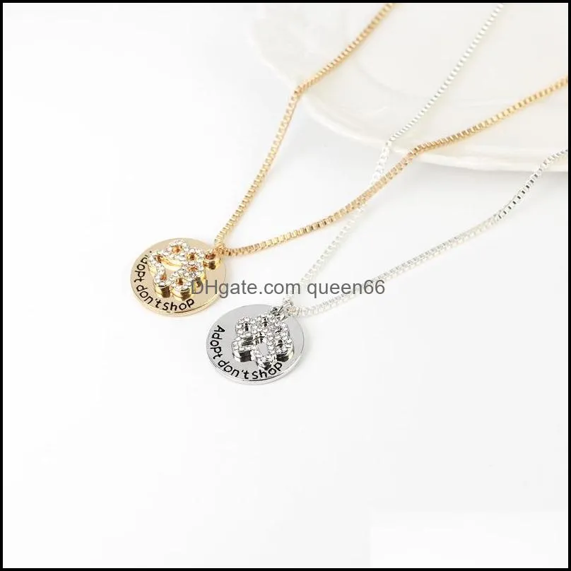 adopt dont shop animal lovers necklaces for women crystal cat dog claw pendant box chains shelter pet rescue fashion jewelry gift