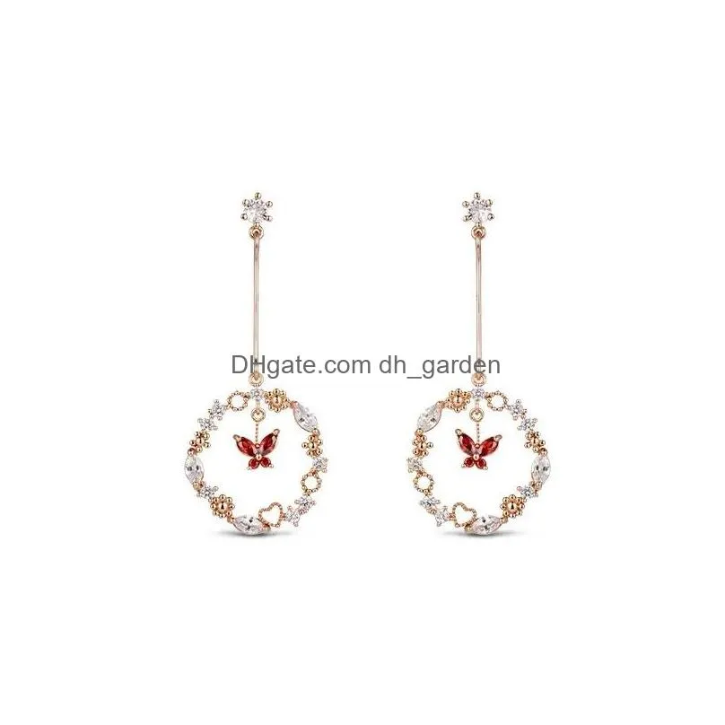 dangle chandelier korean micro pave zircon heart circle asymmetry earrings for women dliecate boucle doreille ear jewelry