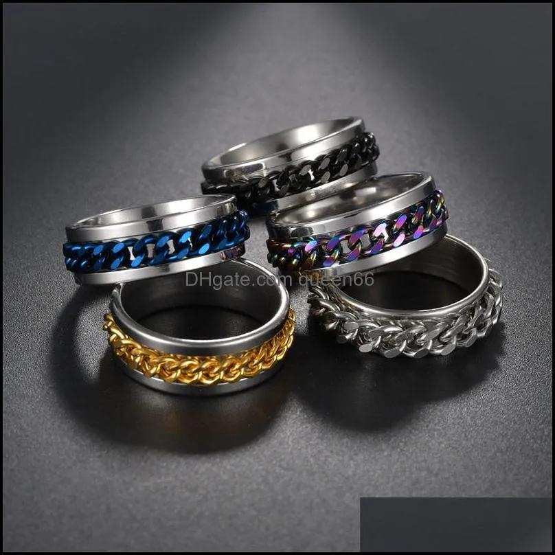 stainless steel chain link ring fashion women rotatable men jewelry spinner corkscrew ring gift 20220228 t2