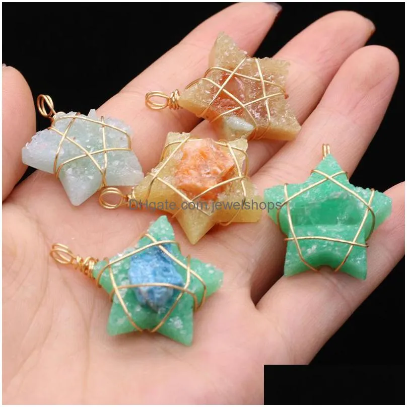 pendant necklaces natural agate stone resin cute star gold thread crafts jewelry making diy necklace earring accessories gift