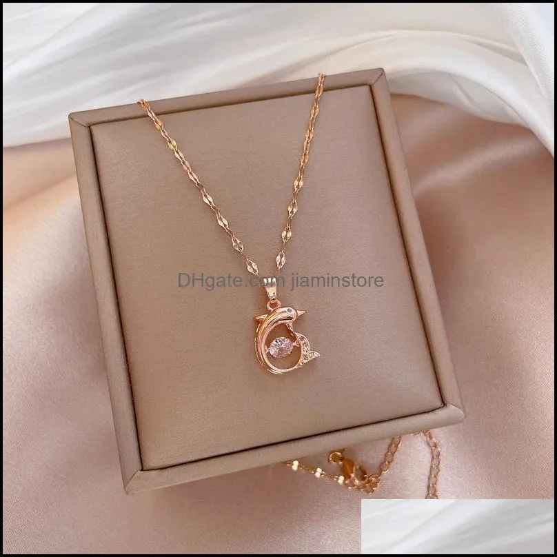 rose gold slide  pendant for women necklace zircon jewelry titanium steel chains