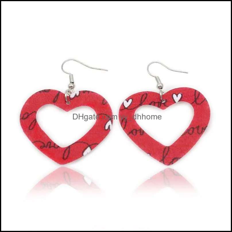 leather earrings for women girls valentine day gift party lightweight teardrop heartshaped print earring u41fa