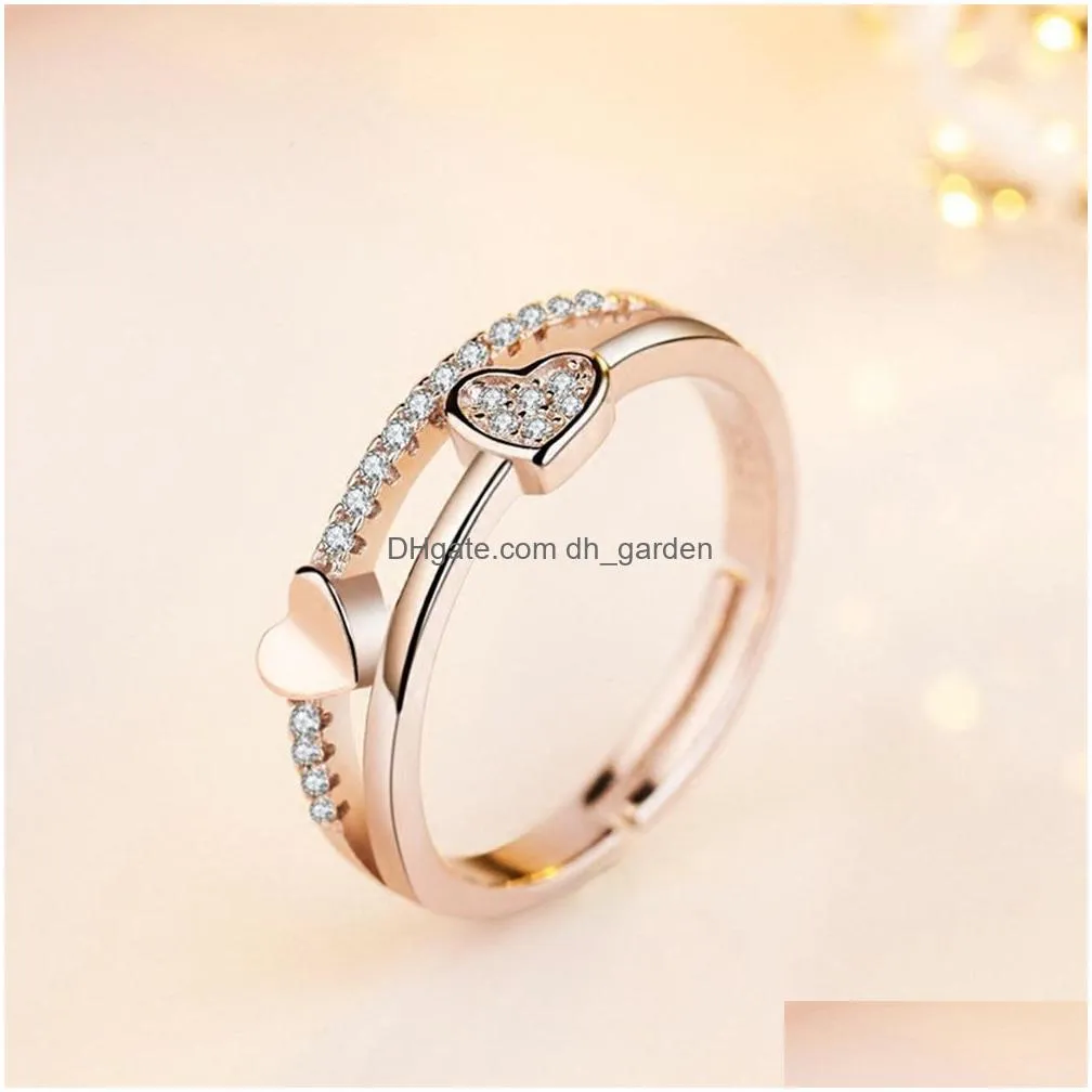 10pcs european and american fashion heartshaped opening rings couple rings for men women birthday engagement wedding accessories
