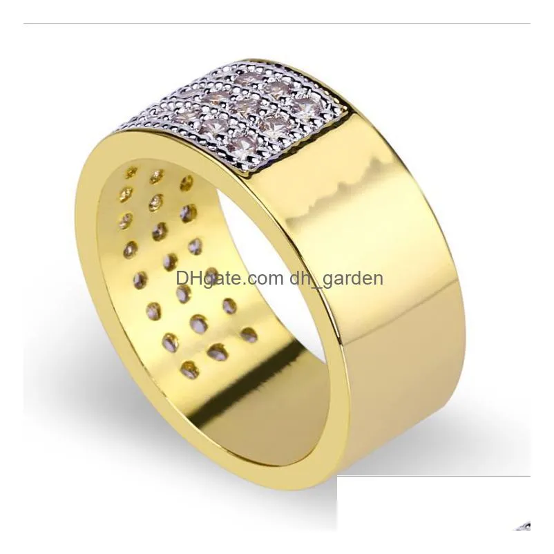 hiphop half gold plated round ring with zircon inlay zircon plated genuine gold trend mens ring link band mens hip hop jewellery