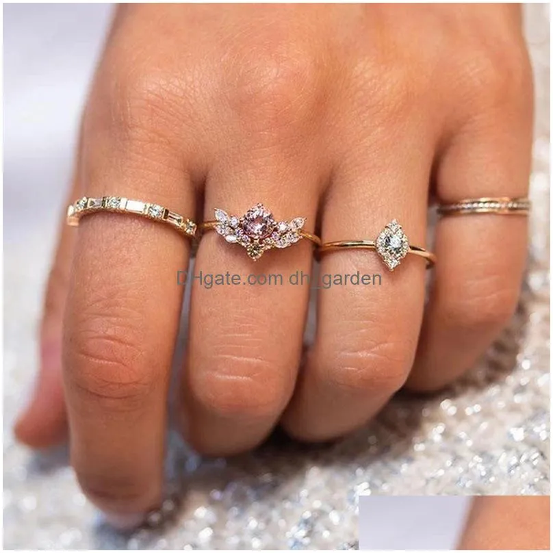 cluster rings aide 925 sterling silver dainty colored pink zircon flower for women chic crystal pave slim ring party fine jewelry