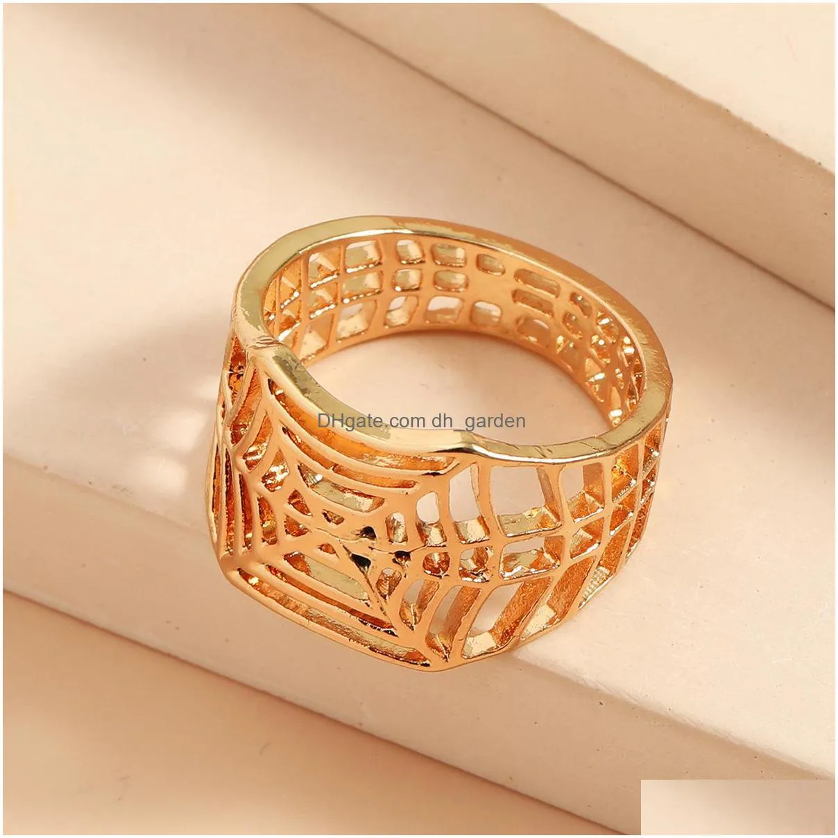vintage copper spiderweb wide ring for women men punk hollow out geometric joint rings 2022 cool rock couple jewelry accessories