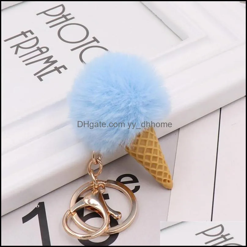 ice cream cone pompom key rings 5cm artificial faux rabbit fur keyfobs for handbag stylish puff ball keychains jewelry gifts