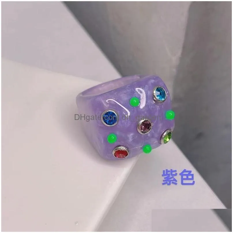 cluster rings colorful rhinestone geometric square finger for women vintage resin acrylic crystal ring fine party jewelry