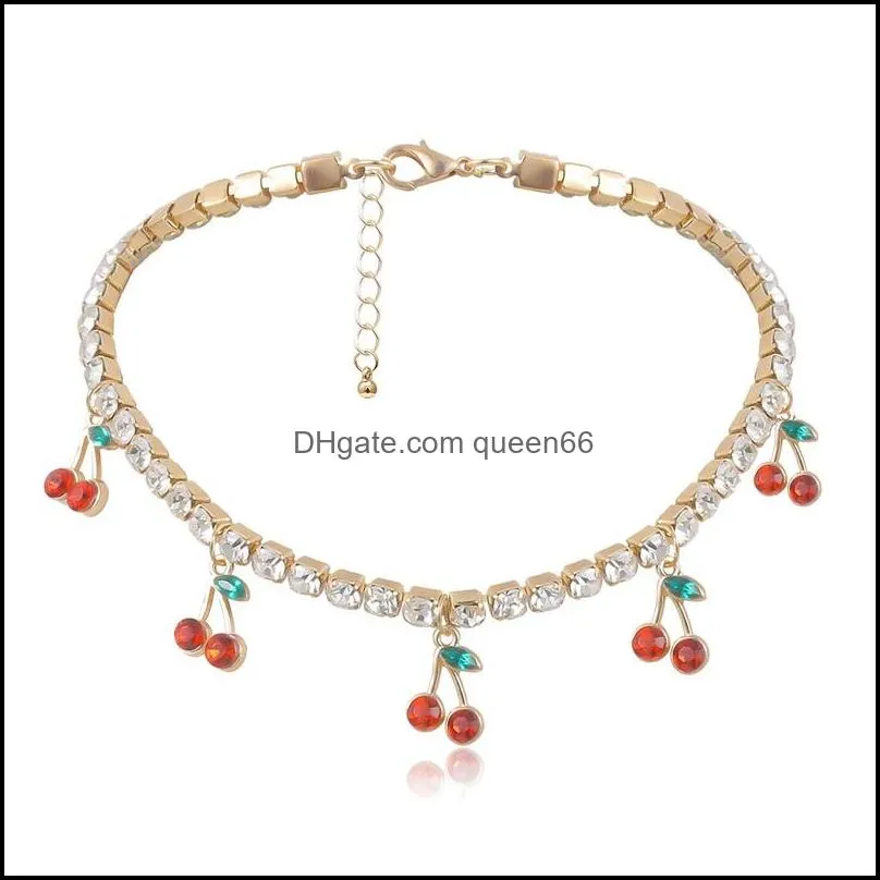  design charm rhinestone cherry pendant necklace for women statement tennis chain choker crystal collar girls hiphop jewelry1 580
