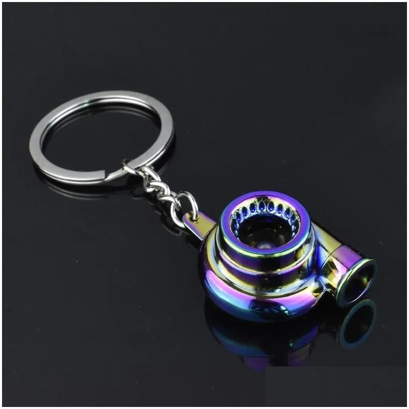 ups metal turbo keychain sleeve bearing spinning auto part model turbine turbocharger key chain ring 7 colors