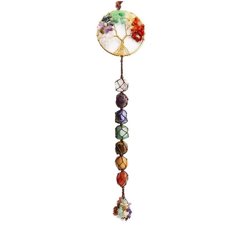 ups natural crystal stone pendant party favor handwoven gravel tree of life car interior decoration accessories