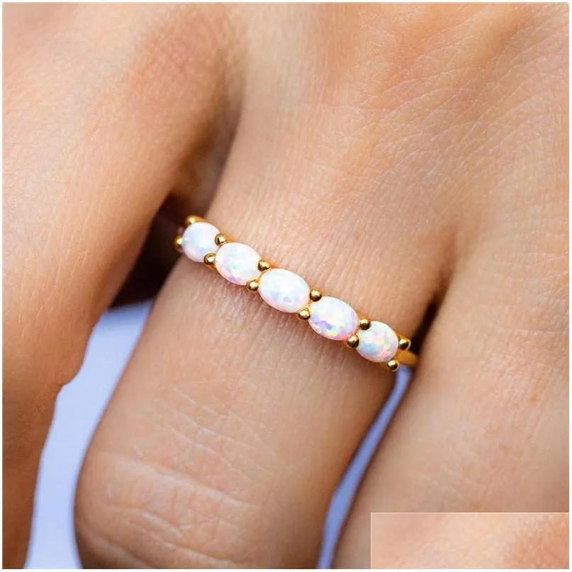 cluster rings aide gold color silver five oval opal stones adjustable for women boho accessories jewelry gift friend mom bijouxcluster