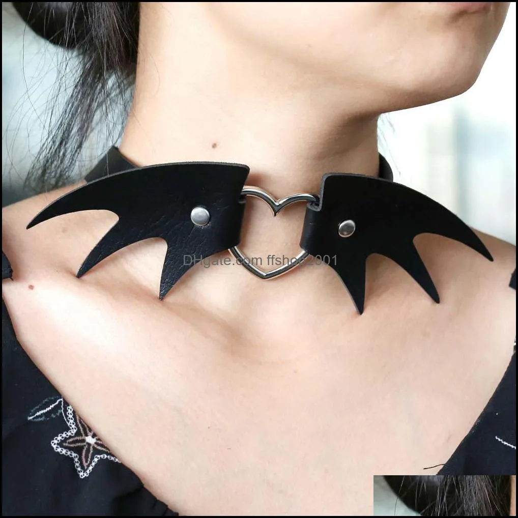 punk pu leather choker necklaces for women creative halloween devil wings necklet sexy party jewelry gift