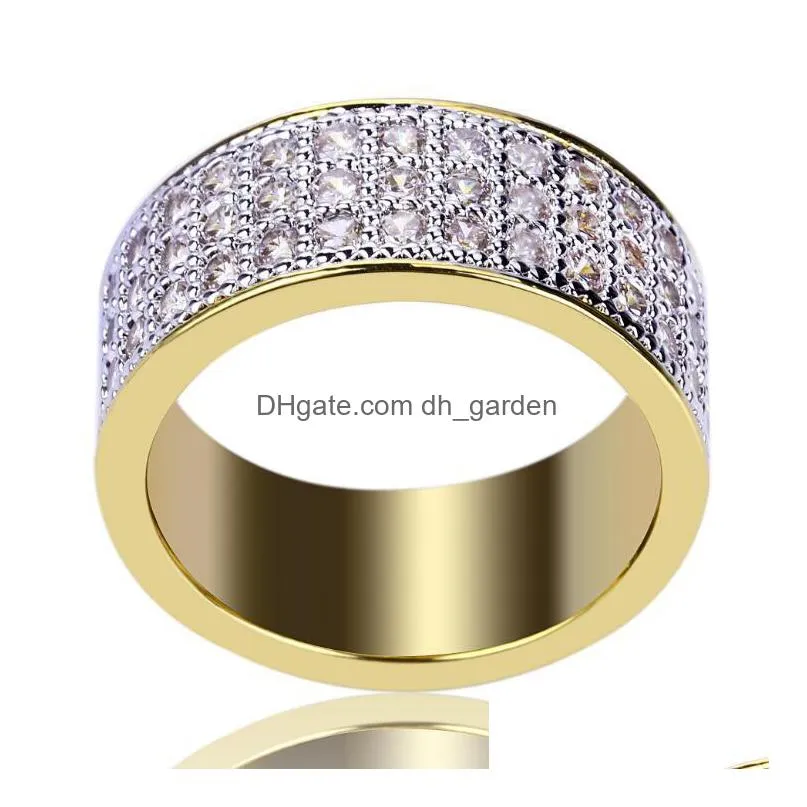 hiphop half gold plated round ring with zircon inlay zircon plated genuine gold trend mens ring link band mens hip hop jewellery