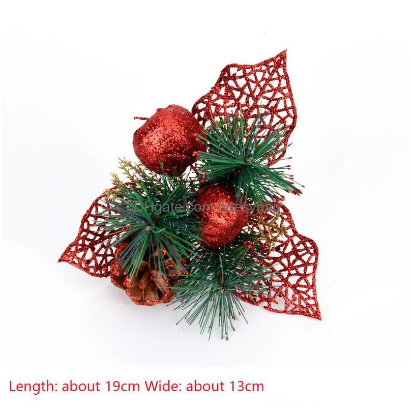 christmas decorations 10pcs cuttings artificial sequins pine branch cone glitter poinsettia home ornament festival tree decor party