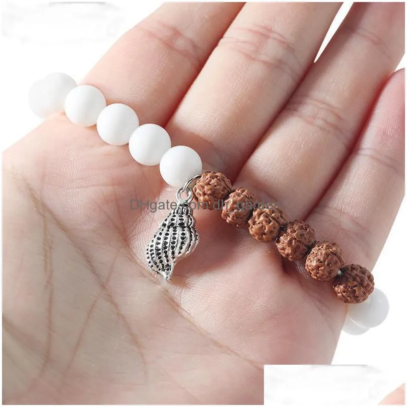 white clammens and womens elastic rope bracelet charm fashion energy bangle shell pendant semiprecious jewelry