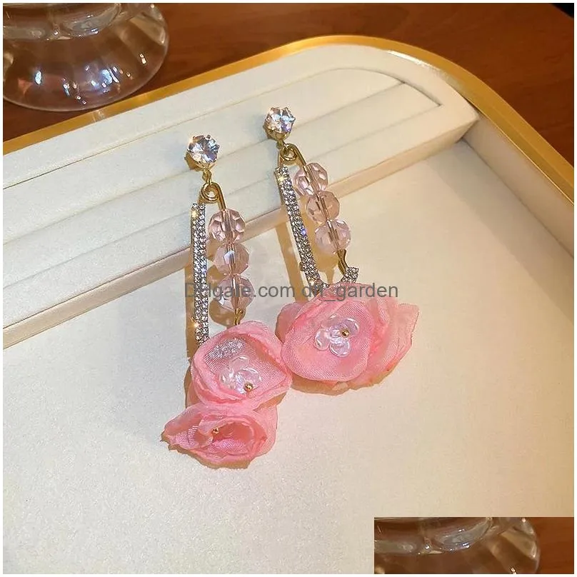 dangle chandelier rose long drop earrings for women chain rhinestone flower hanging dangle earrings vintage jewelry