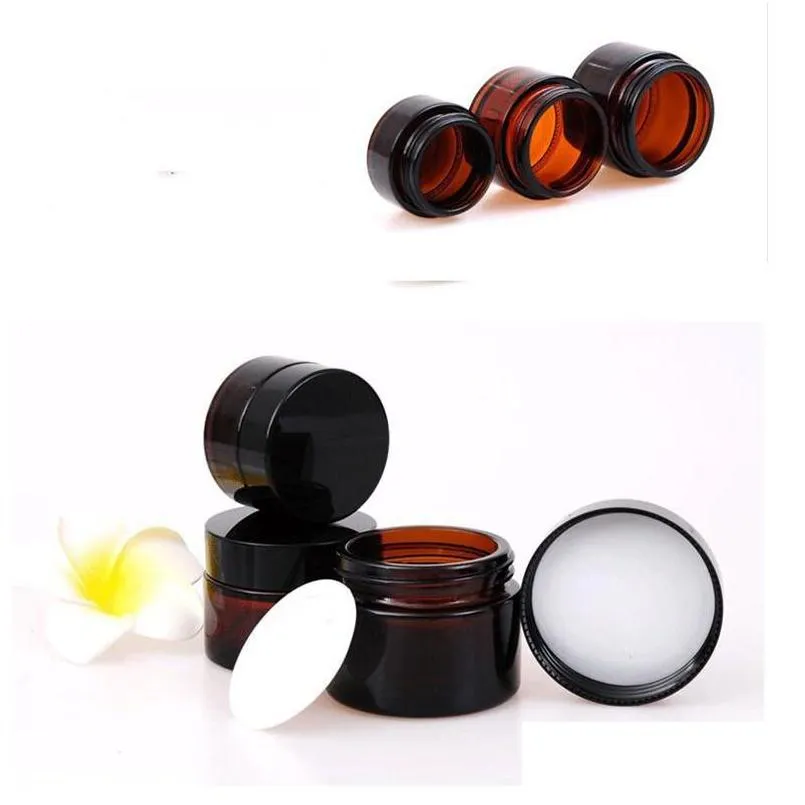 5g 10g 15g 20g 30g 50g amber glass cream bottle jars cosmetic sample container refillable pot with inner liners and black lids