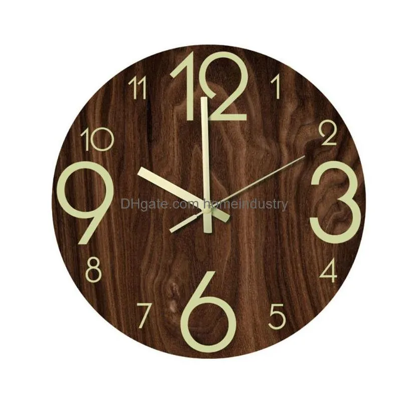 wall clocks clock luminous acrylic wooden silent nordic fashion night light home living room bedroom decorations