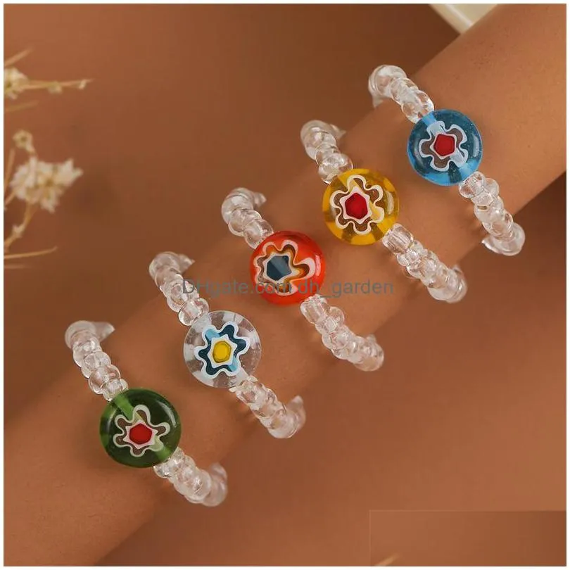 bohemian womens transparent glass beads multicolor glazed liuli handmade beaded rings set for women beach style gift