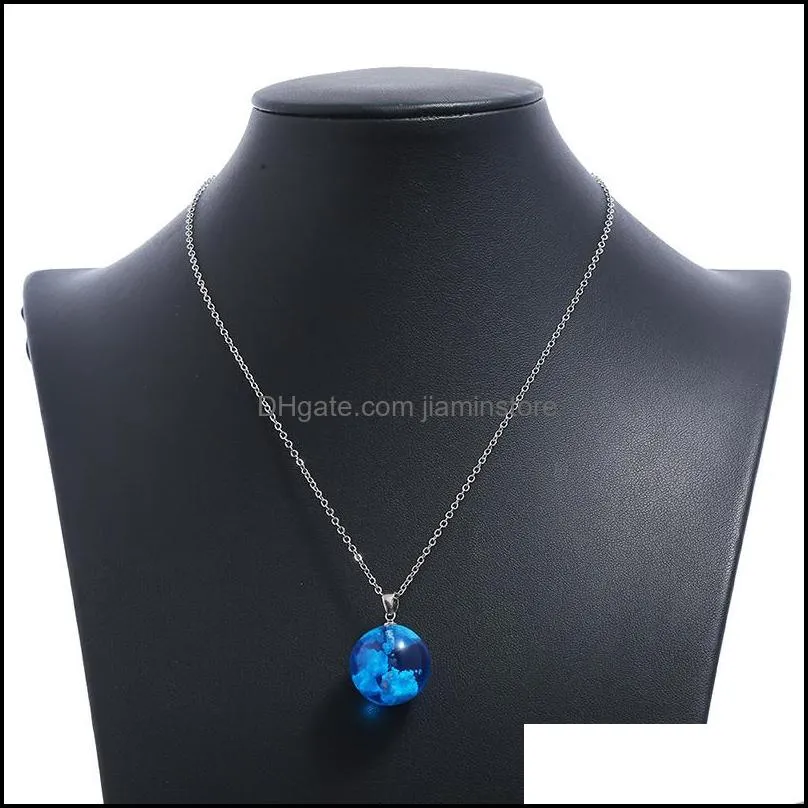 luminous multicolor resin rould ball pendant necklace women blue sky white cloud chain necklaces fashion jewelry gifts