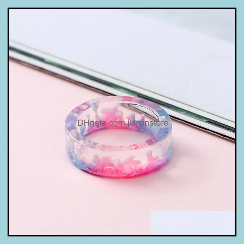 mixed color personality girls transparent resin ring party jewelry cute rings for women romantic gifts