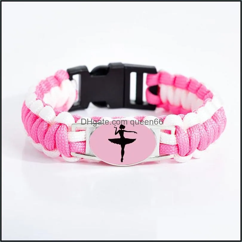  arrival ballet dance bracelets for women girls dancer dance shoes sign glass charm pink cord wrap bracelet girlfriend jewelry gift