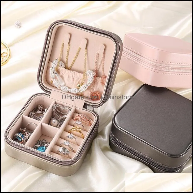 pu jewelry box portable storage organizer earring holder zipper women display casket travel case