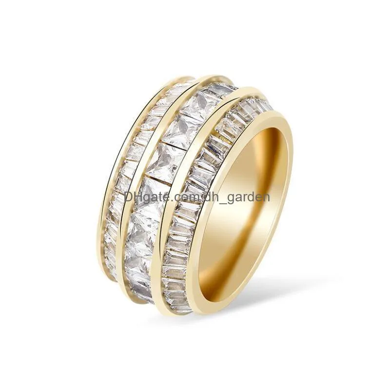 hip hop three row square diamond mens ring gold plated hip hop diamond ring gift for men