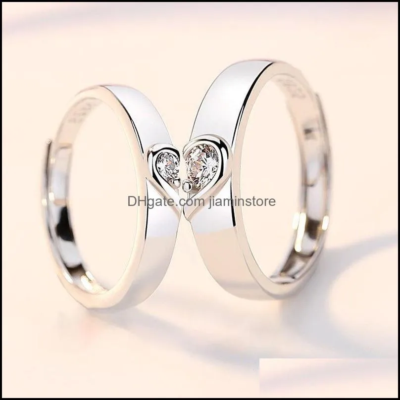 adjustable couple rings women exquisite rhinestones zirconia ring set simple copper men fashion jewelry for lover gifts
