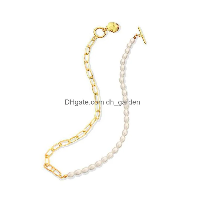 trendy asymmetric shell pearl pendant necklace for women fashion coin big chain choker necklaces jewelry christmas gift