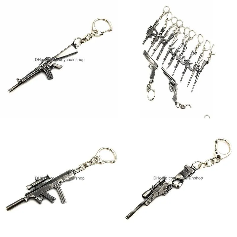 whole 50pcslot game gun model key chain metal alloy key rings keys holders size 6cm blister card package key chains3388607