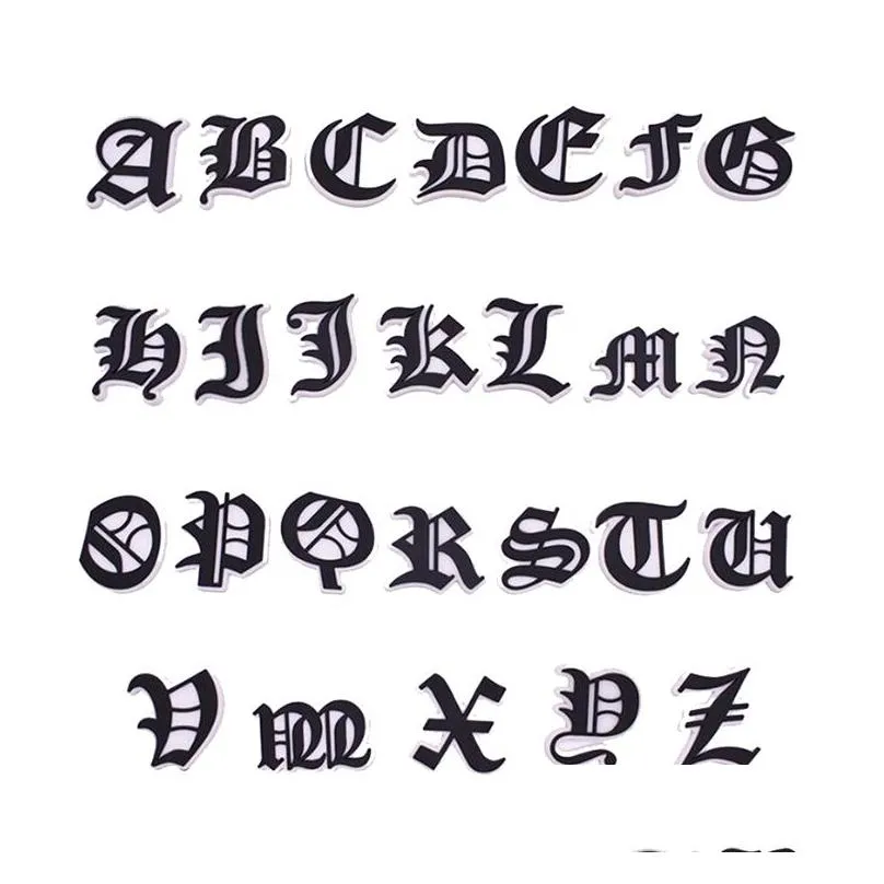 wholesale old english alphabet letters croc charms pvc shoe clog charms for wristband bracelet diy