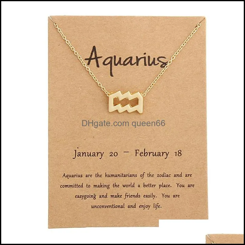  12 zodiac necklaces with gift card constellation sign pendant gold chains necklace for men women fashion jewelry in bulk