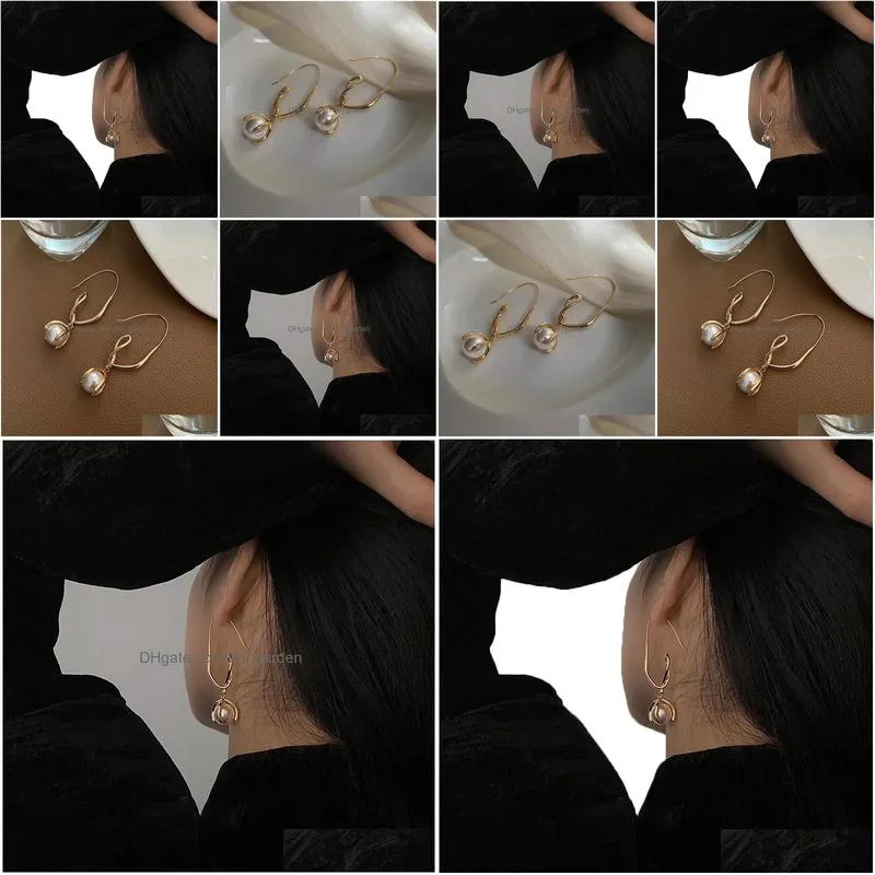 dangle chandelier wisted line pearl earrings female unique light luxury earrings