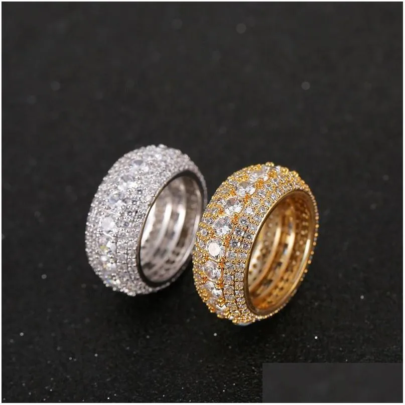 fashion size612 with side stones rings copper micro inlay ring fashional five rows jewellery accessory ornaments male man hiphop