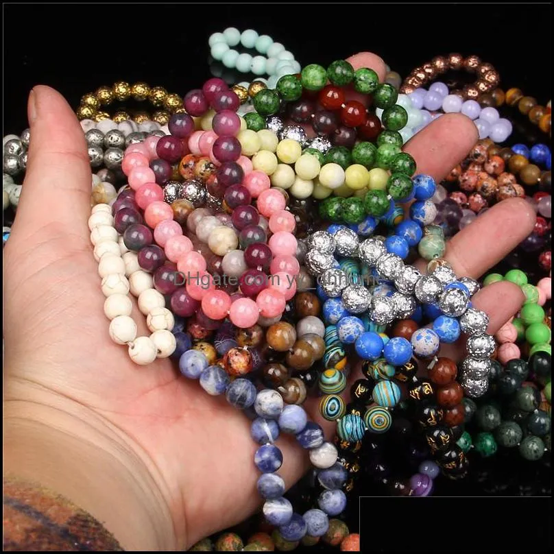 diverse natural stone bracelets 8mm beaded bracelets lava jad agate chakra bangles bracelet for women men jewelry