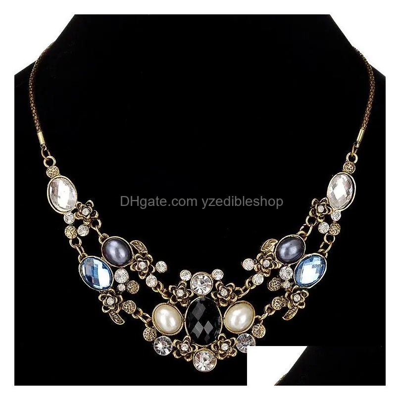 europe vintage party casual jewelry womens necklaces colorful rhinestone flower necklace