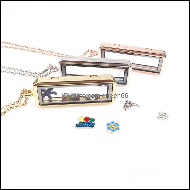mixed 10pcs/lot upright rectangle floating charm plain locket magnetic living glass memory locket necklace women christmas gifts 728