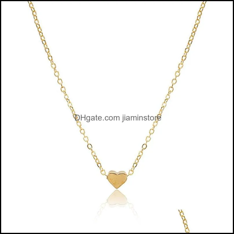 fashion minimalist smooth heart shaped pendant necklaces gold silver color cute charm necklace for women