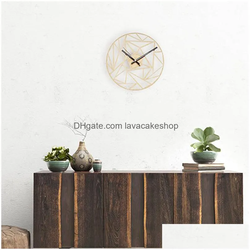 wall clocks modern geometric pattern battery operated decoration bamboo living room bedroom removable simple clock home round gift