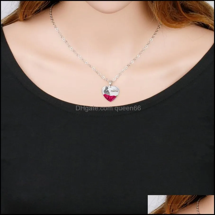 2019 mom ever necklaces we love you mama glass love heart shape pendants necklace for women fashion mothers day jewelry gift