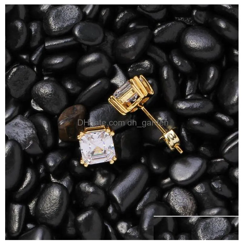 hip hop 1pair micro full paved rhinestone zircon cz square bling iced out stud earring copper earrings for men jewelry