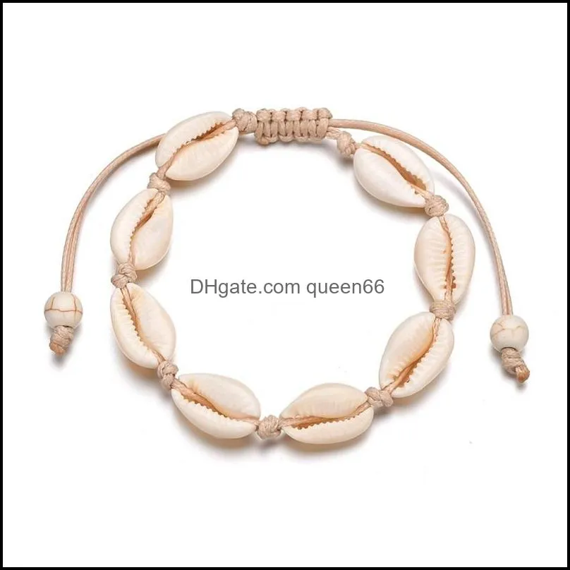 shell charm bracelets bohemian handmade seashell adjustable braided rope bangles women hand knit beaded bracelet beach jewelry 1537 479