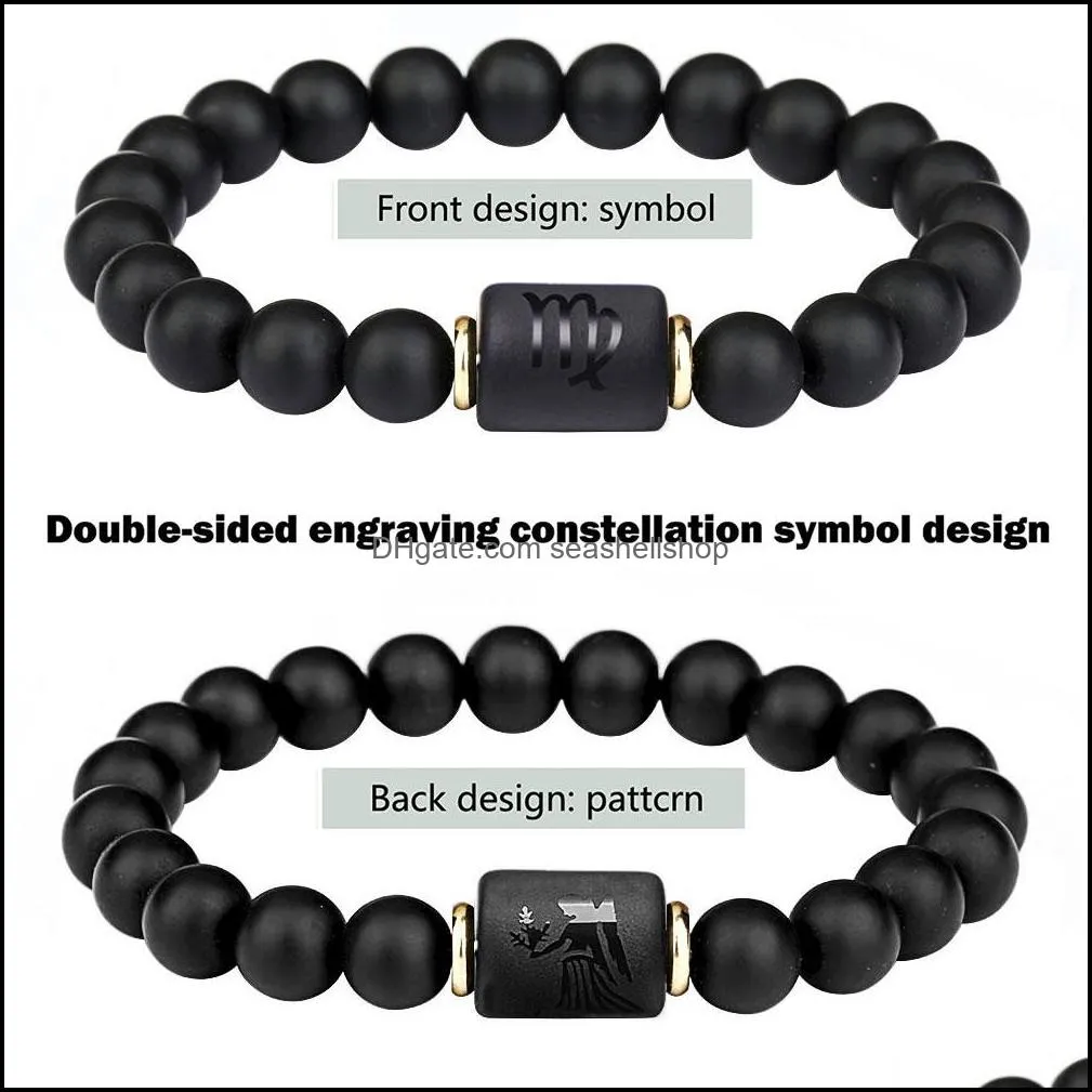 black stone beads 12 constellation couple bracelet men bracelets for women pulseras moda masculina hombre man mens jewelry