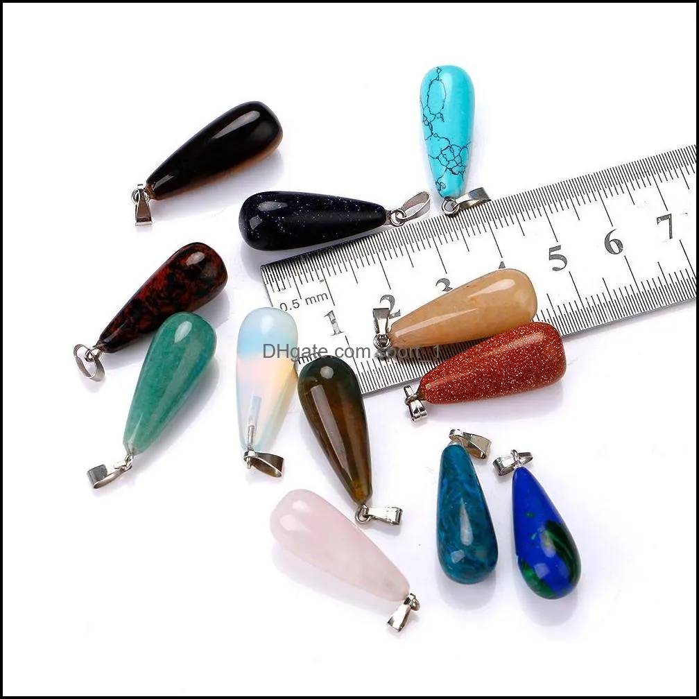 natural stone long drop pendant necklace opal tigers eye pink quartz crystal chakra reiki healing pendulum necklaces for women