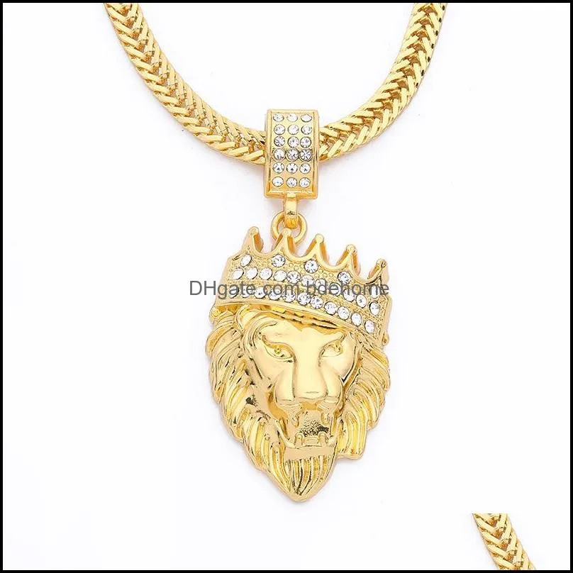 mens iced out  head necklace bling crystal animal pendant gold long chains for women hip hop jewelry