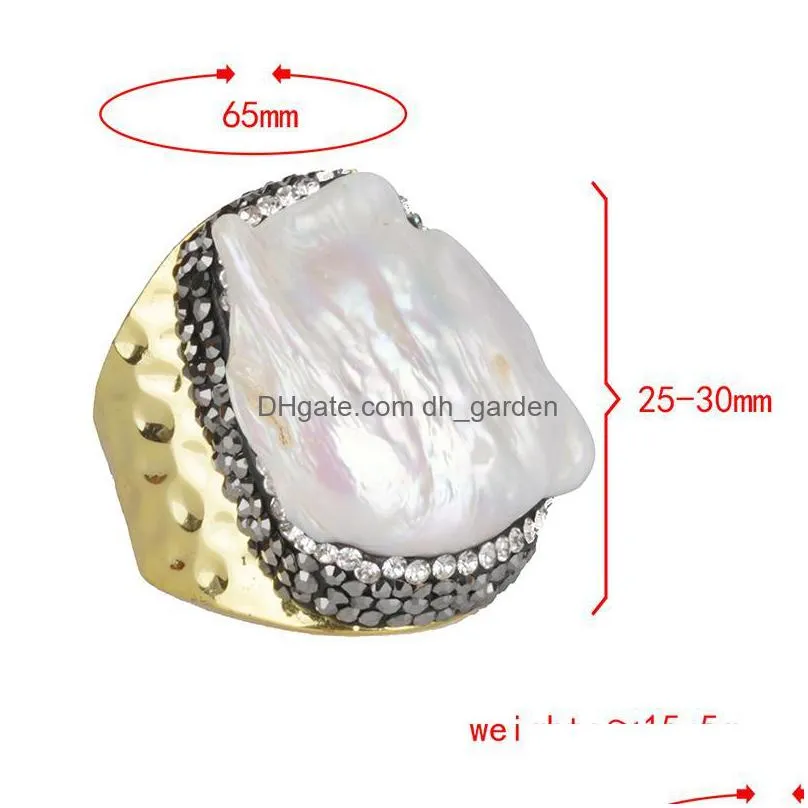 cluster rings kejialai irragular natural freshwater pearl charm pave rhinestone hammered adjustable unisex open big gold ring cuff for